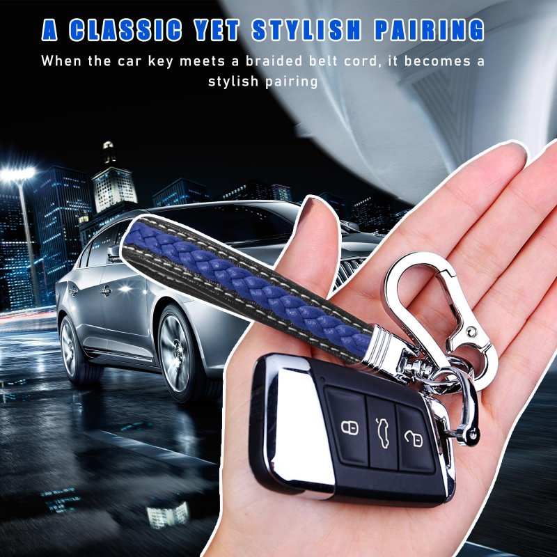 Dickno Microfiber Leather Car Keychain 360 Degree Rotatable Auto Key Fob Holder With Anti-lost D-ring For Men And Women Blue