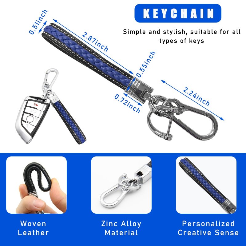 Dickno Microfiber Leather Car Keychain 360 Degree Rotatable Auto Key Fob Holder With Anti-lost D-ring For Men And Women Blue