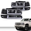 Led Drl Headlights Assembly Front Headlamp For Chevy Silverado 1500 2500 3500 1999-2002 Fit Suburban Tahoe 2000-2006 Clear Lens