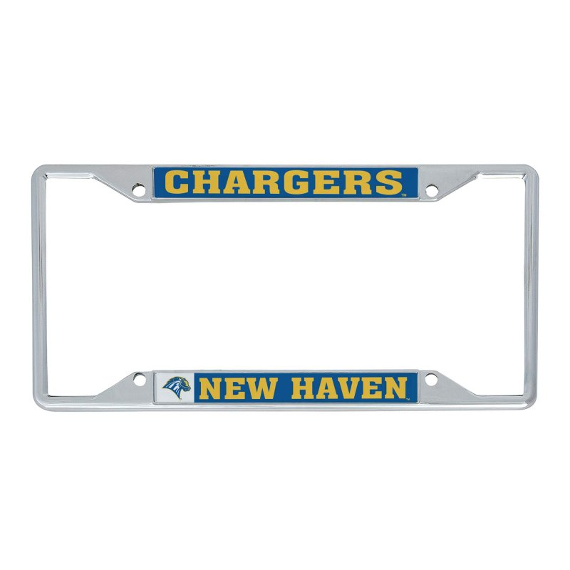 University Of New Haven Chargers License Plate Frame Officially Licensed Mascot Metal Car Tag Holder 6 25 X 12 In For Us And