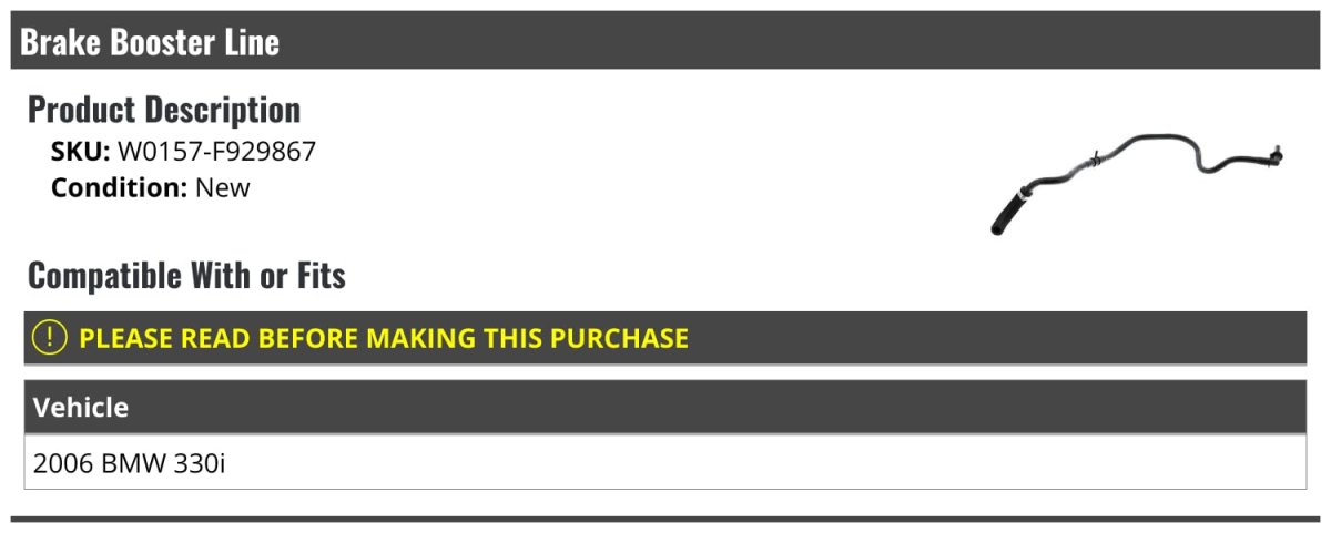 Brake Booster Line For 2006 Bmw 330i