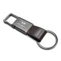 Ford Mustang Brown Leather Strap Gunmetal Pull-out Metal Premium Key Chain 
