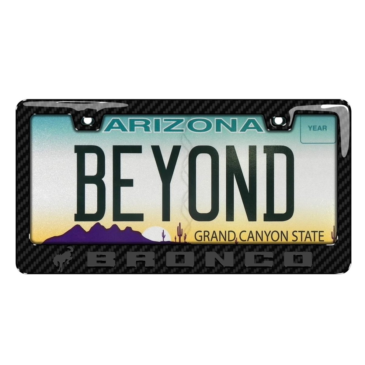 Ford Bronco License Plate Frame 3d Gray Letters On Real Carbon Fiber Finish Abs Plastic 12 In X 6 Glossy With Screw Covers