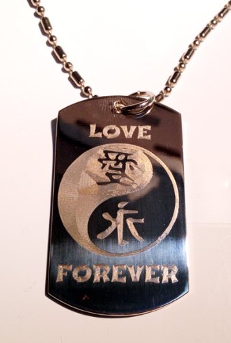 Chinese Calligraphy Character Love Forever Yin Yang Logo Symbols Military Dog Tag Luggage Key Chain Metal Necklace