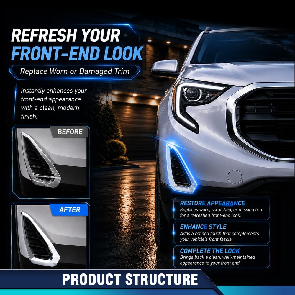 Front Right Fog Light Trim For Gmc Terrain 2018 2019 2020 2021 Sl Sle Silver Abs Passenger Side Bezel Replace 23335550