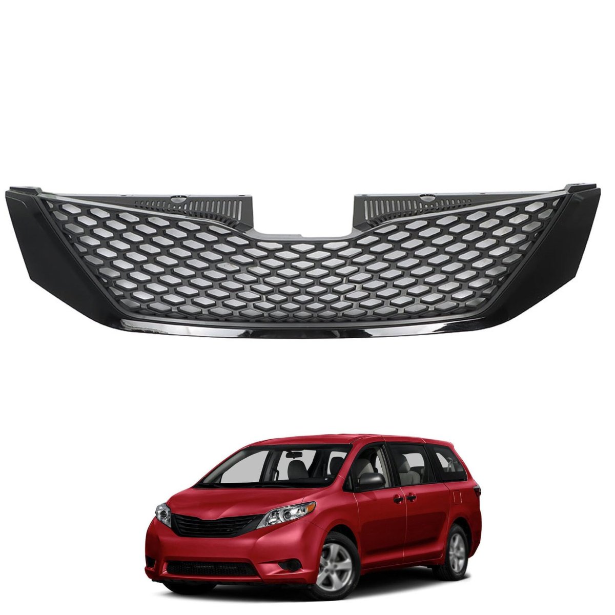 Honeycomb Front Upper Grille Black Grill Replacement For 2011 2012 2013 2014 2015 2016 2017 Sienna Plastic Direct Part