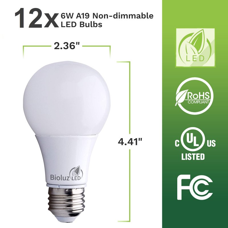 40 Watt Equivalent Led Light Bulbs 3000k Soft White 6 Watts Non Dimmable A19 Shape E26 Base 450 Lumens 12 Pack