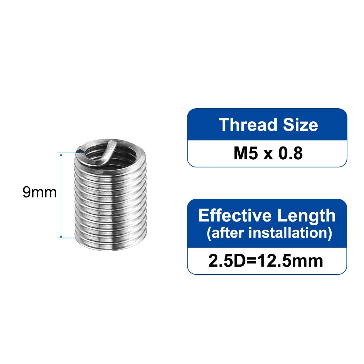 50pcs Wire Thread Inserts M5 X 0 8 2 5d 12 5mm Metric 304 Stainless Steel Helical Type Coiled Repair Kit Screw Threaded Sleeve