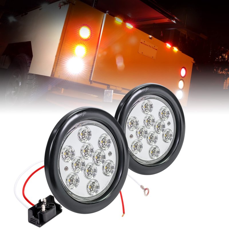 True Mods 2pc 4 Round Clear White Led Trailer Tail Lights Dot Certified Grommet Plug Included Ip67 Waterproof Reverse Back Up