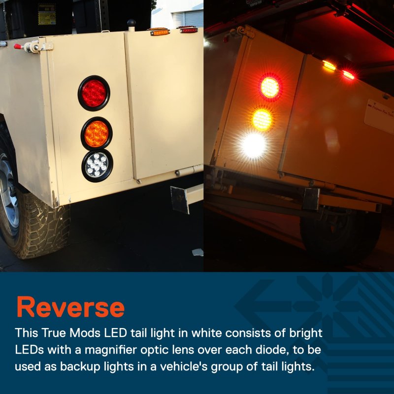 True Mods 2pc 4 Round Clear White Led Trailer Tail Lights Dot Certified Grommet Plug Included Ip67 Waterproof Reverse Back Up