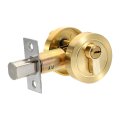 Round Deadbolt Door Lock Stainless Steel Single Cylinder Adjustable Latch 2-3 8 To 4 Backset For 1-3 1-31 32 Thickness Gold 
