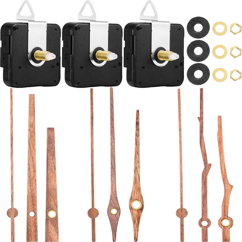 3 Pieces Long Shaft Clock Movement Kit With Walnut Wood Hands For 12 In Clocks Quiet Quartz Mechanism Gaskets And Hooks Brown