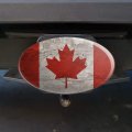 Rustic Distressed Canada Flag On Wood Oval Tow Trailer Hitch Cover Plug Insert