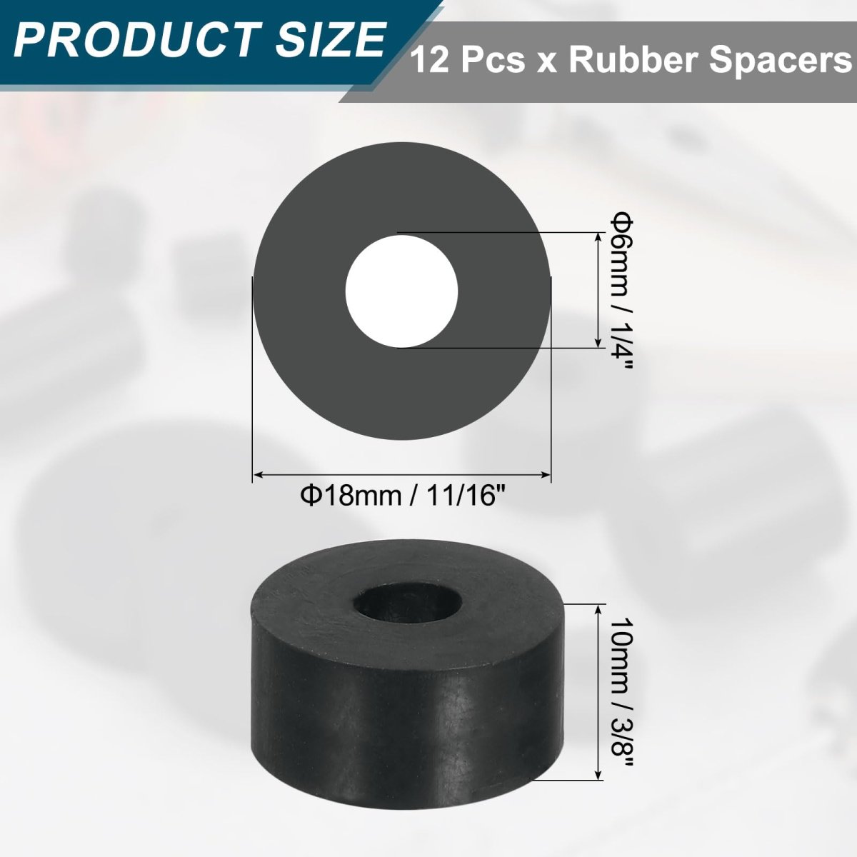 12pcs Thick Rubber Spacer 11 16 Inch Od X 1 4 Id 3 8 Thickness Round Bushings Anti Vibration Flat Washers For Home Industrial