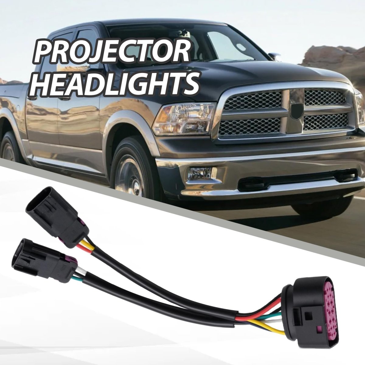 Projector Headlight Conversion Harnesses For Ram Truck 2009 To 2018 Quad Housing Replacement 2 Pcs Set With Turn Signal