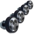4 Black Knurled Motorcycle License Plate Frame Tag Bolts Screws Kit With Silver Grey Skull Logo Universal Fit For Honda Harley 