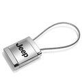 Jeep Logo Metal Silver Chrome Cable Car Key Chain Ring Fob Modern Rectangular Design 3 In Long 