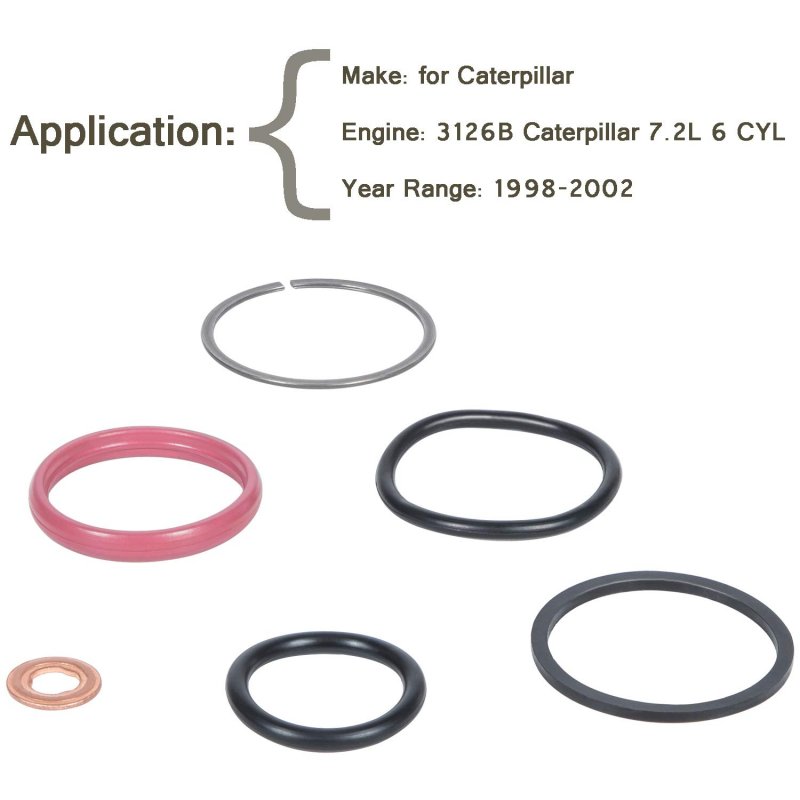 Diesel Fuel Injector 0r9350 O Ring Seal Kit For Cat Caterpillar 3126b 7 2l Cyl Engine 1998 To 2002 Set Of 6 Replaces 0r9348