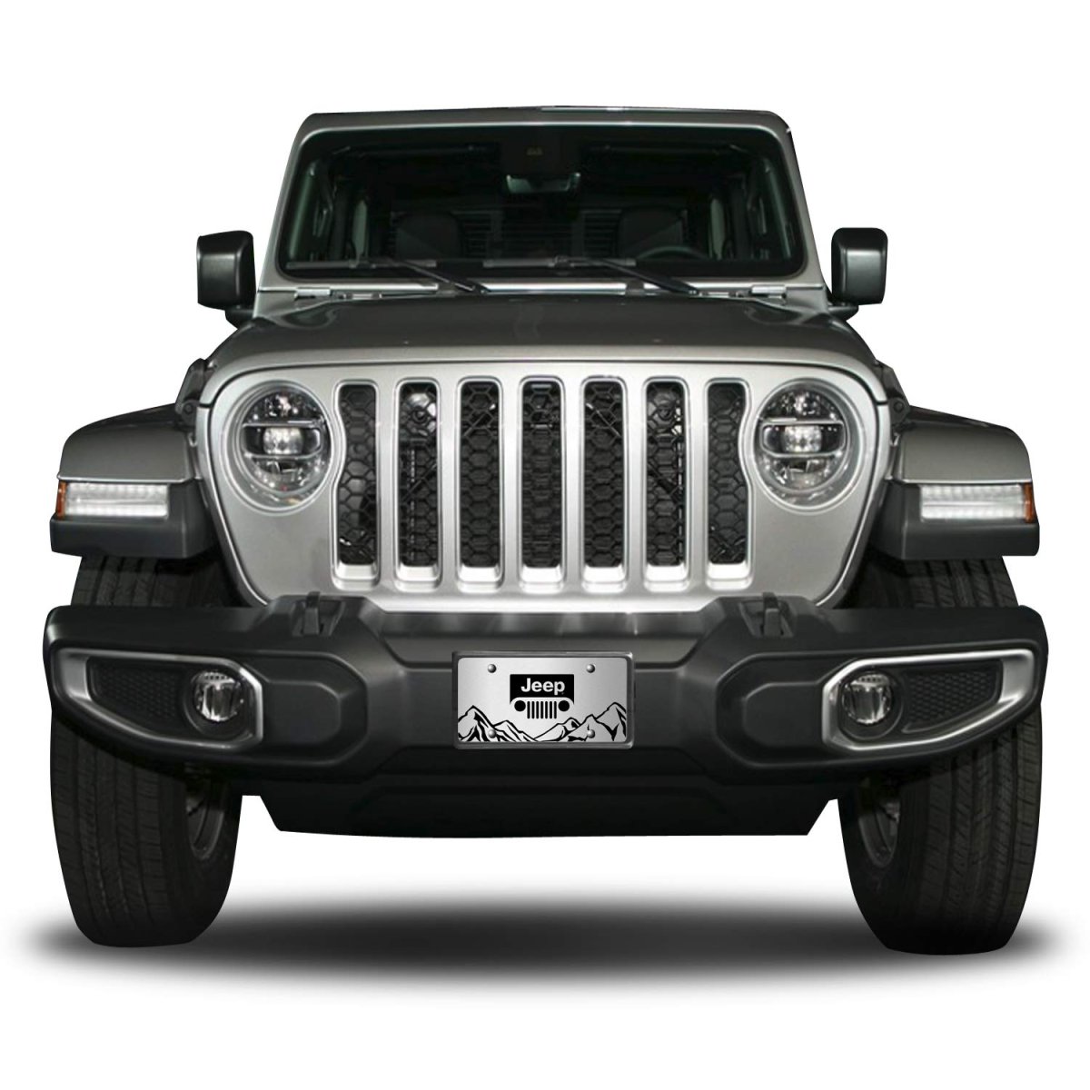 Jeep Grill Logo Rock Mountain Graphic Brush Aluminum Metal License Plate 12 In X 6 Universal Fit For Car Suv Truck Official