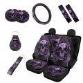 Semiouray Purple Fog Skull 10 Set Car Seat Covers Full Women Funny Skeleton Gothic Print Front Back Bucket Seats Protectors Fit 