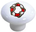 Set Of 10 Red Nautical Preserver Ceramic Cabinet Drawer Knobs 