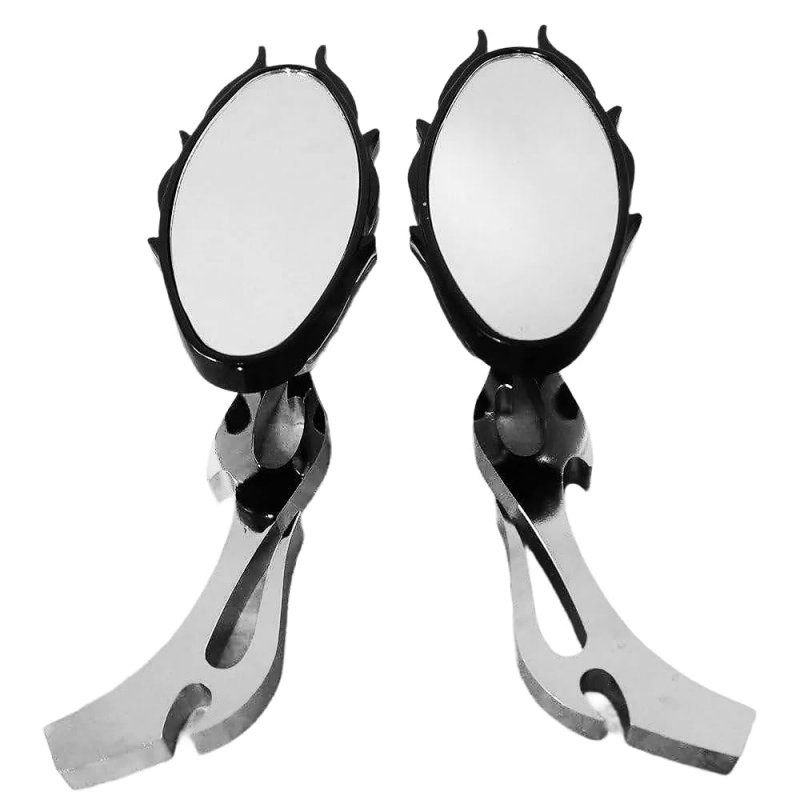 Httmt Mt350-02- Motorcycle Flame Style Rearview Mirror For Any Cruiser Chopper Custom Chrome