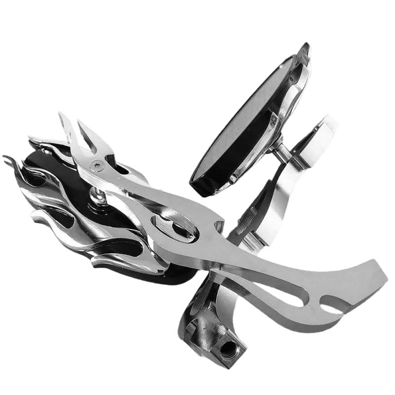 Httmt Mt350-02- Motorcycle Flame Style Rearview Mirror For Any Cruiser Chopper Custom Chrome
