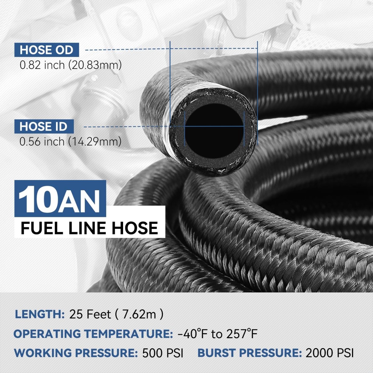 10an Fuel Line Kit 0 56 In Id Stainless Steel Braided Hose With Adapters Cpe 25 Ft Oil Gas And End Fitting Black