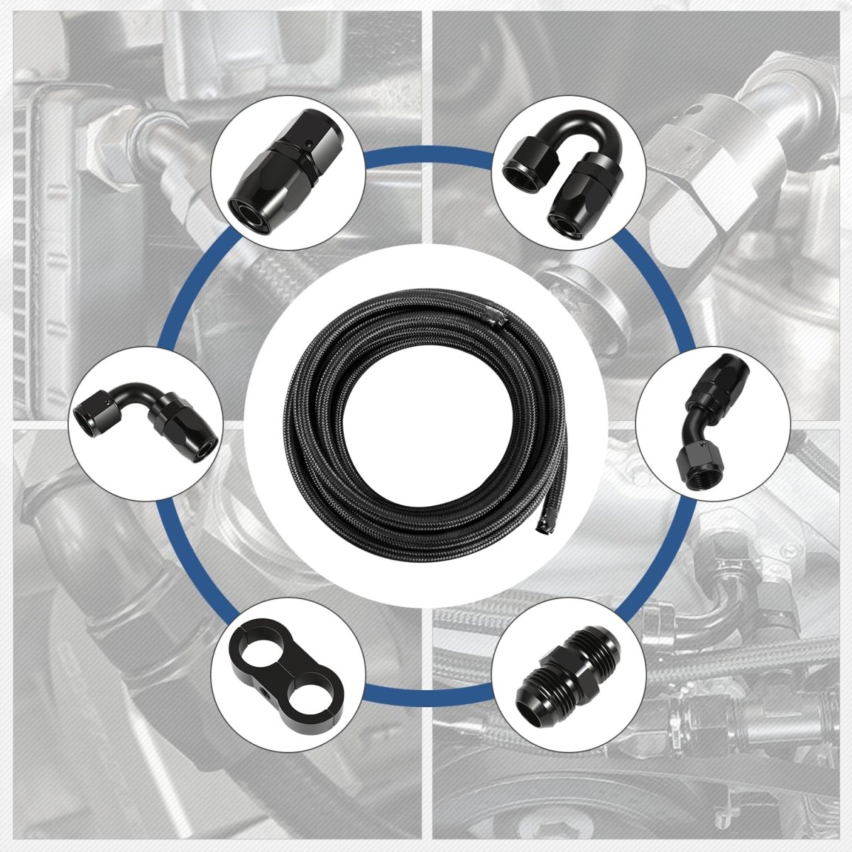 10an Fuel Line Kit 0 56 In Id Stainless Steel Braided Hose With Adapters Cpe 25 Ft Oil Gas And End Fitting Black