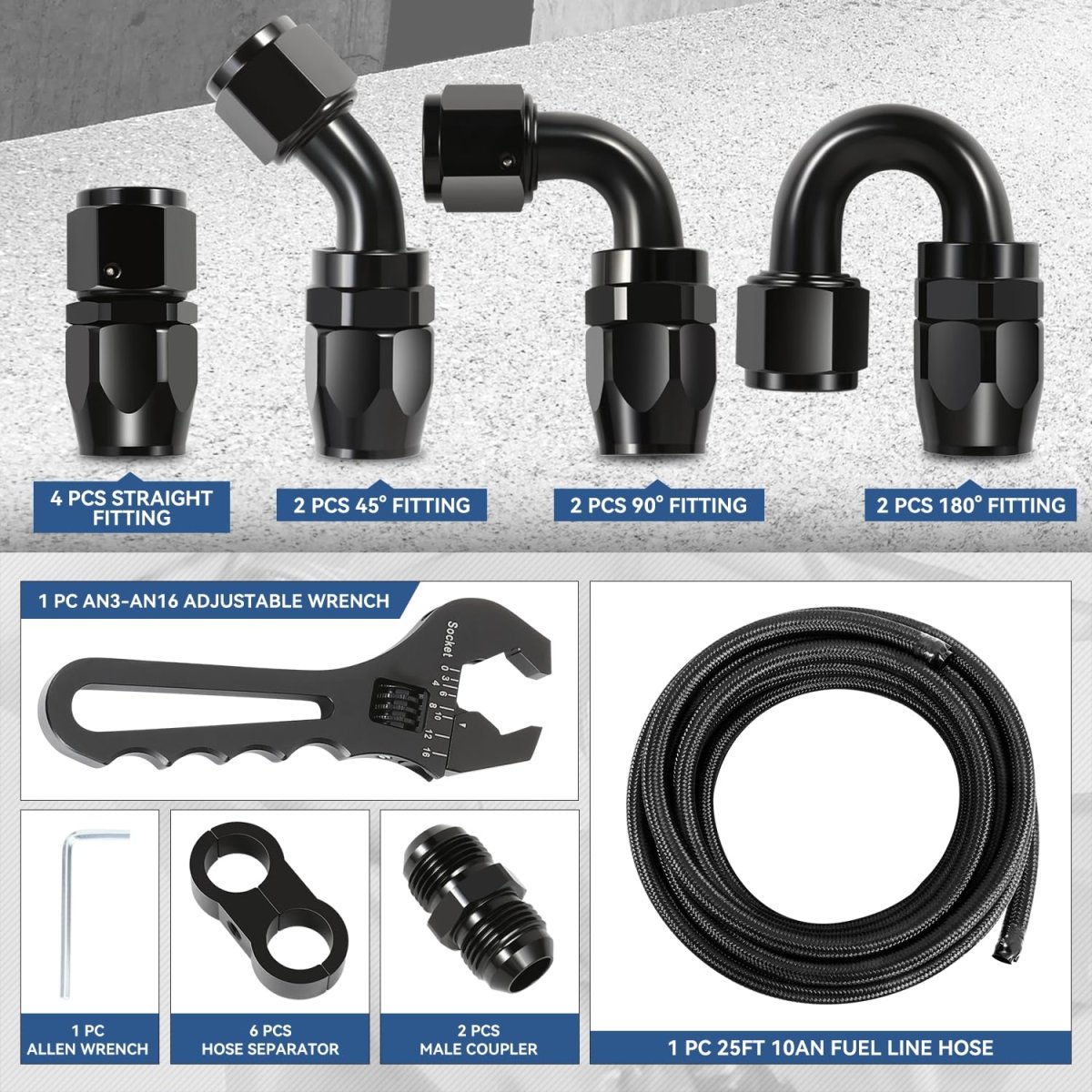10an Fuel Line Kit 0 56 In Id Stainless Steel Braided Hose With Adapters Cpe 25 Ft Oil Gas And End Fitting Black