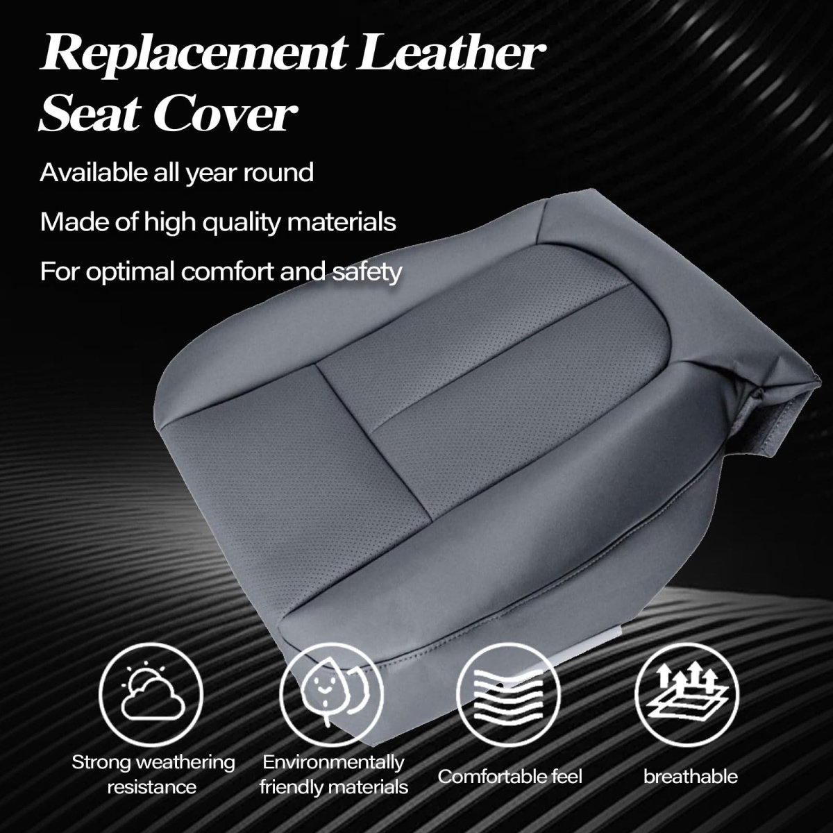 Gray Front Driver Side Bottom Replacement Leather Seat Cover Top Lean Back For Ford F150 Lariat 2009 2010 2011 2012 2013 2014