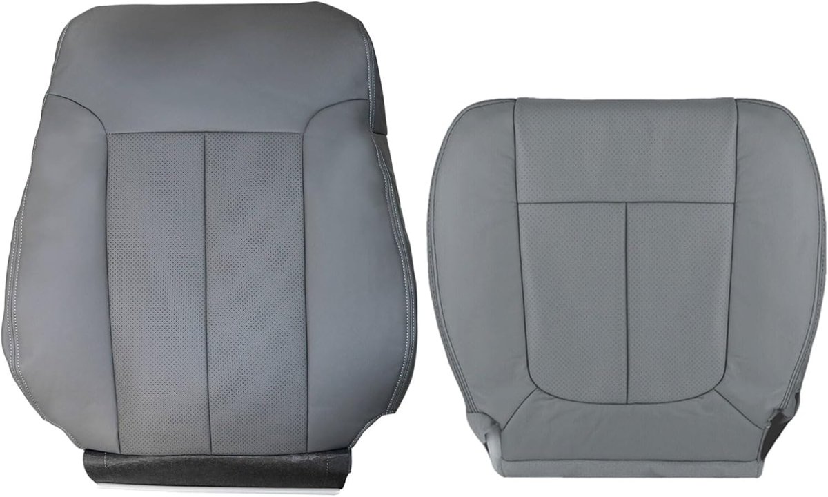 Gray Front Driver Side Bottom Replacement Leather Seat Cover Top Lean Back For Ford F150 Lariat 2009 2010 2011 2012 2013 2014