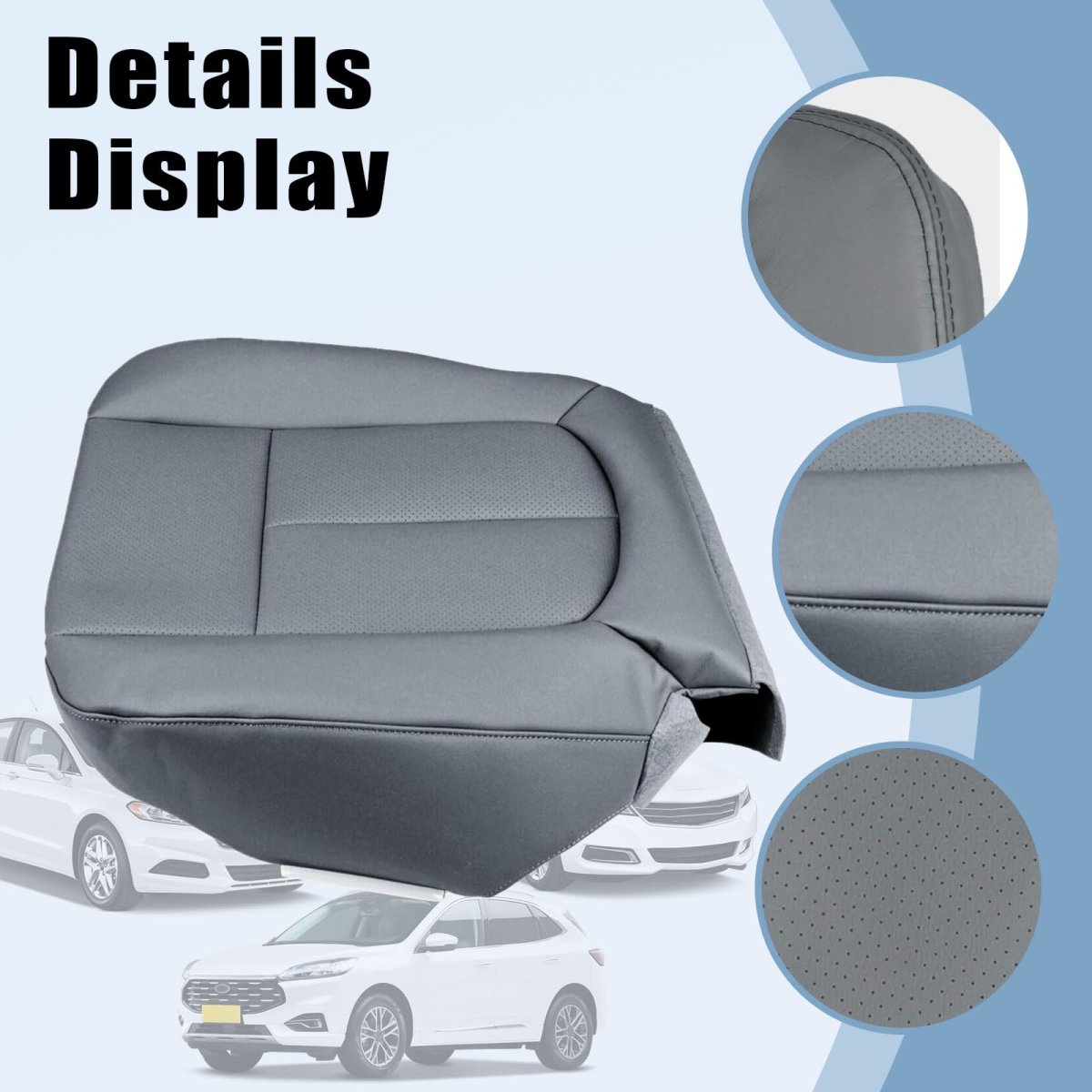 Gray Front Driver Side Bottom Replacement Leather Seat Cover Top Lean Back For Ford F150 Lariat 2009 2010 2011 2012 2013 2014