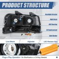 4pcs Switchback E-led Drl Composite Headlights Assembly And Bumper Lamps Compatible With Chevy Express Gmc Savana 1500-4500
