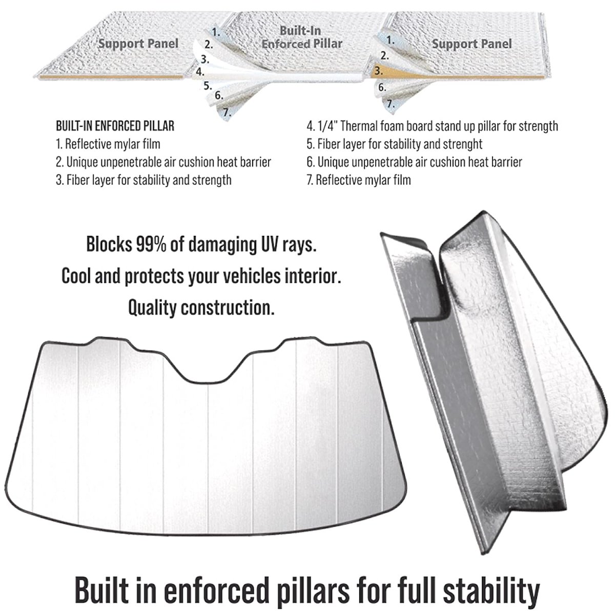 Ford Focus St Universal Fit Enforced Stand-up Auto Windshield Sun Shade At Jumbo Size 59 X 30