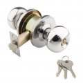 Ldexin Exterior Ball Door Knob With Lock Keyed Entry For Privacy Use Bathroom Bedroom Entrance Flat Shape Satin Nickel 