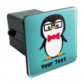 Personalized Custom 1 Line Cute Nerdy Penguin With Glasses Tow Trailer Hitch Cover Plug Insert