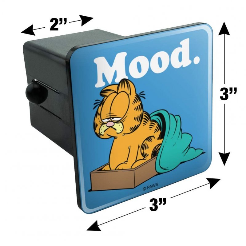 Garfield Mood Tow Trailer Hitch Cover Plug Insert For 2 In Receivers Heavy Duty Black Abs Plastic With Uv Resistant Resin Top