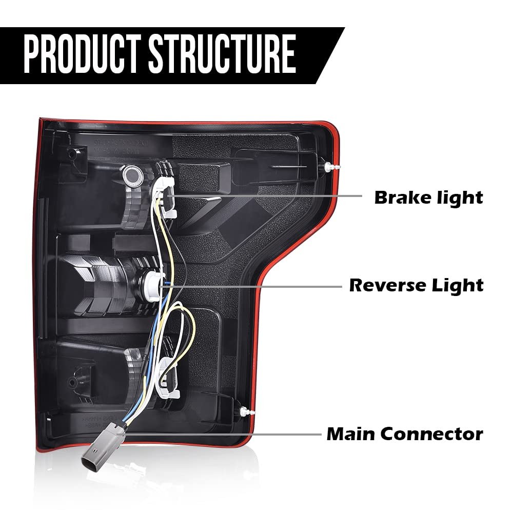 Rear Tail Lights Brake Lamps Assembly With Bulbs And Wiring Harness For Ford F150 2018 2019 2020 Red Pmma Abs Plastic Light