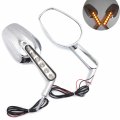 Httmt Mt415- Motorcycle Chrome Rear View Left Right Mirrors With Led Stem For H-d Softail Xl Vrscaw V-rod 