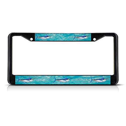 Metal Insert License Plate Frame Marlin Fishing Fish Weatherproof Car Accessories Black 2 Holes Solid 1