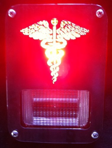Medical Caduceus Tail Lamp Light Covers For Jeep Jk Wrangler Black Plastic Uv Resistant Set Of 2
