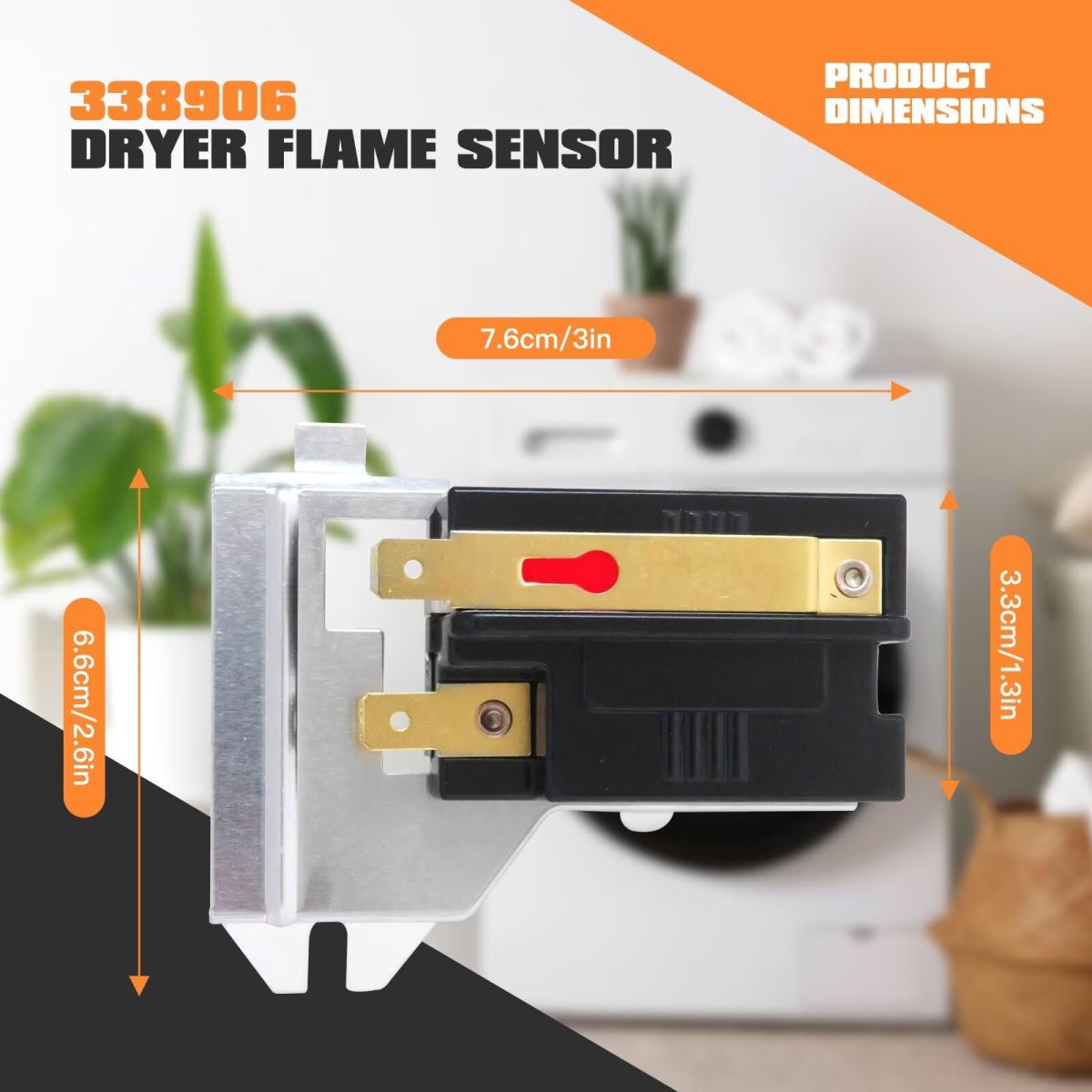 338906 Gas Dryer Flame Sensor Replacement Compatible For Whirl-pool Ken-more Ro-per Replaces K35-194 Ps11741429 R0611503