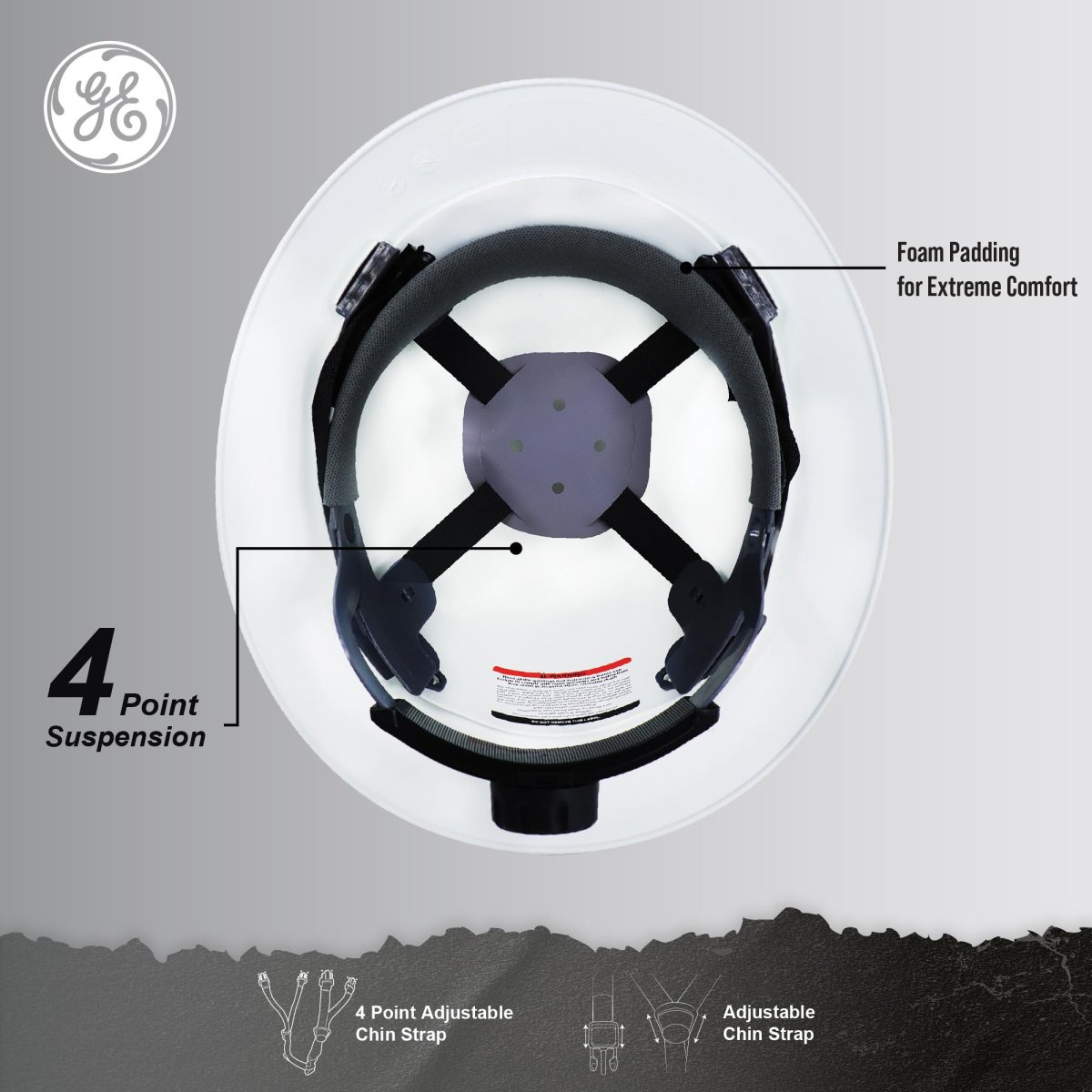 Ge Hard Hat Full Brim Padded 4-point Ratchet Suspension Ansi Z89 1-2014 Safety Hats For Men Impact Resistant Durable