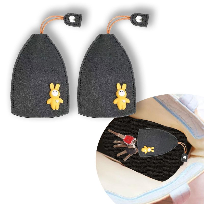 Hawyet 2 Pcs Car Pu Pull-out Key Bag With Rabbit Portable Large-capacity Storage Cover Universal For Black