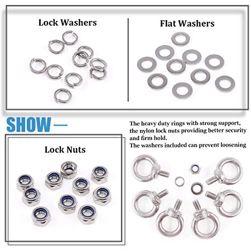 304 Stainless Steel M8 Male Thread Shoulder Lifting Ring Eye Bolt Set 36 Pieces With Lock Nuts Washers And Flat