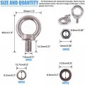 304 Stainless Steel M8 Male Thread Shoulder Lifting Ring Eye Bolt Set 36 Pieces With Lock Nuts Washers And Flat