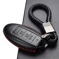 Leather Smart Key Fob Case Cover Protector For Nissan And Infiniti 2007 To 2022 Models 5 Buttons Black Red Genuine Cowhide With 