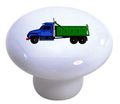 Set Of 2 Blue Green Dump Truck Ceramic Cabinet Drawer Knobs 