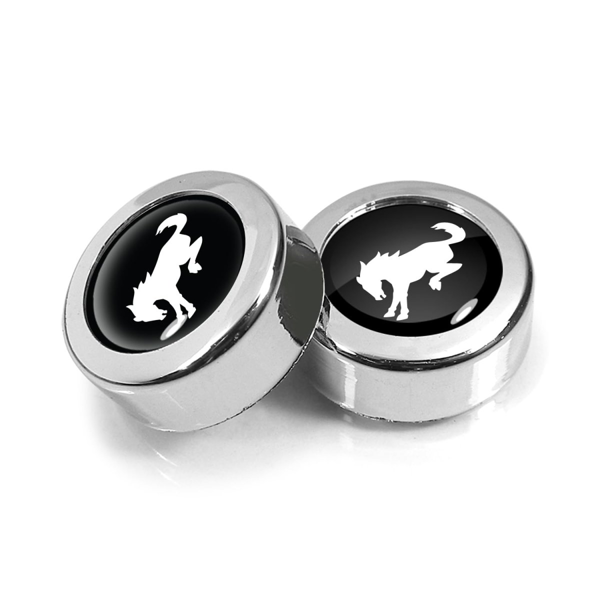 Ford Bronco In Black On Chrome Two Abs Plastic License Plate Frame Screw Cover Set Official Licensed